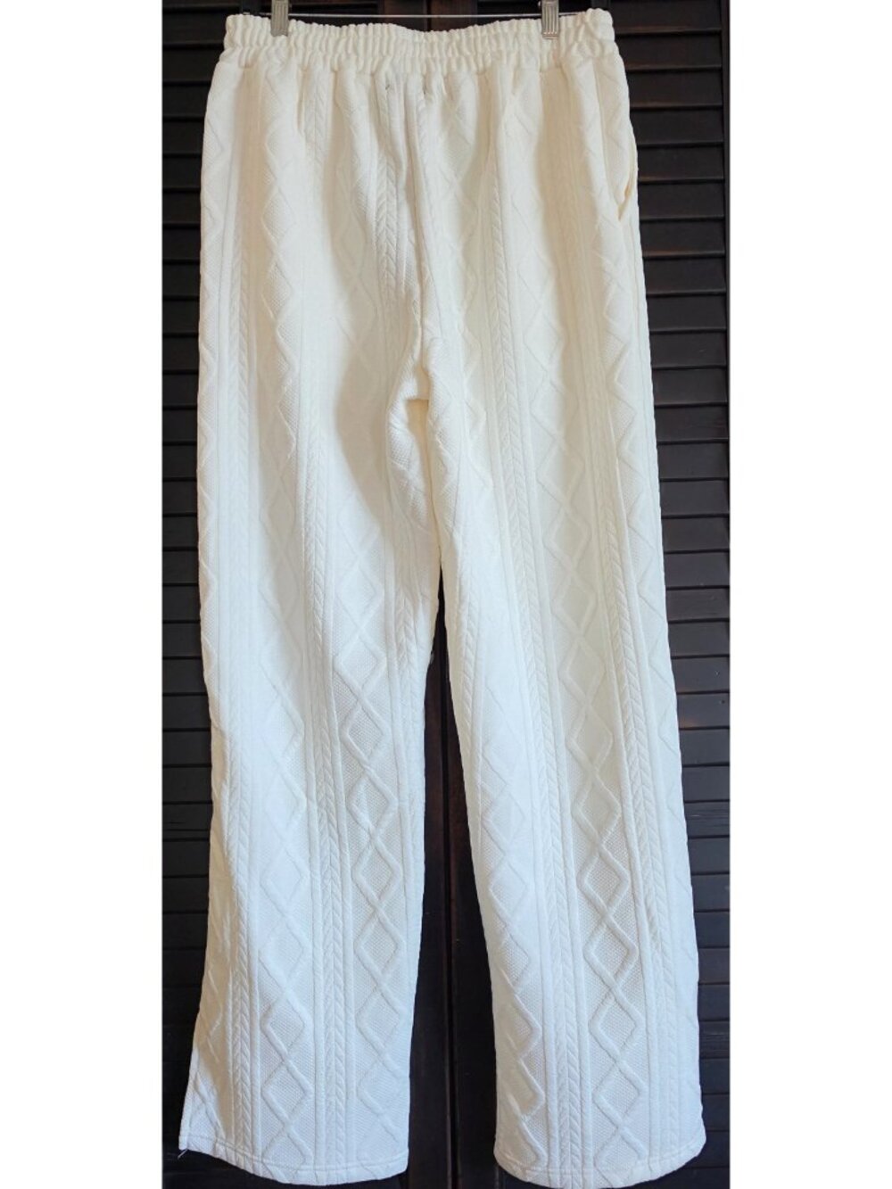 boohooMAN Mens Cable Knit Joggers S Cream Relaxed Split Hem Pants